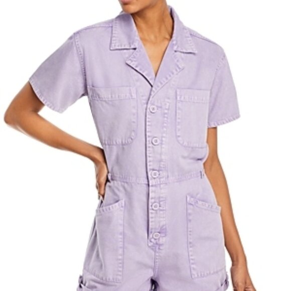 158$ Pistola Parker Cotton Utility Romper Short Sleeves Size S Purple Amethyst - Picture 3 of 3